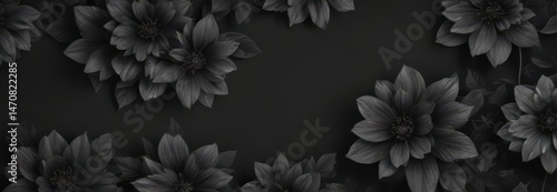 Elegant charcoal flower pattern, dark grey backdrop ,  flower,  monochrome