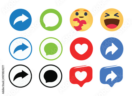 Thumbs up, like or heart, comment, share and follow, collection Button notification for social media.Repost, heart, like social icon. vector illustration eps 10.