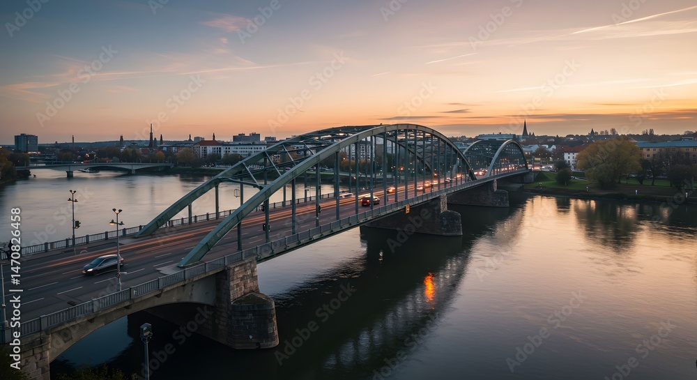 Fototapeta premium Bridge Over River at Sunset