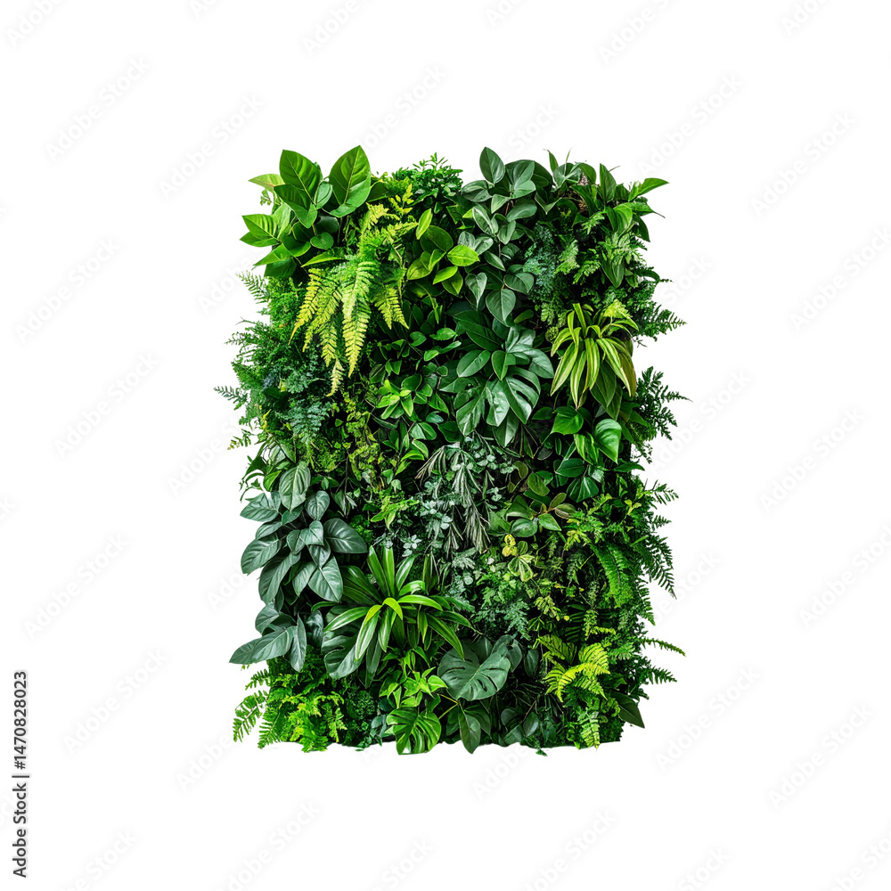 Obraz premium Vertical garden living wall panel artificial plant greenery foliage decor sale on transparent background