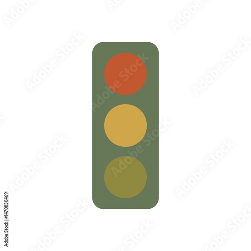 Minimalist traffic signal illustration in flat design using olive green casing and soft warm color palette