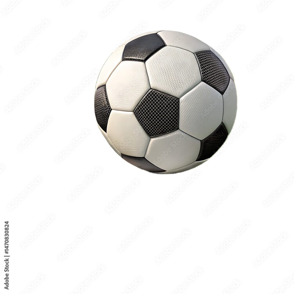 Naklejka premium A soccer ball with black and white panels isolated on a black background in a studio setting