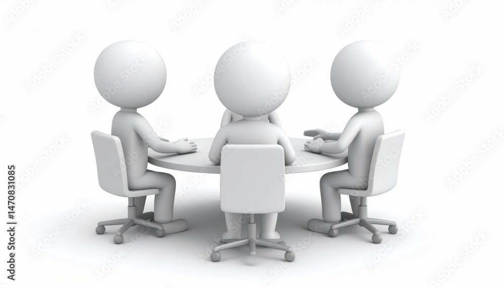 People Meeting Around Table Stick Figures Business Concept People Meeting Around Table Stick Figures Business Concept