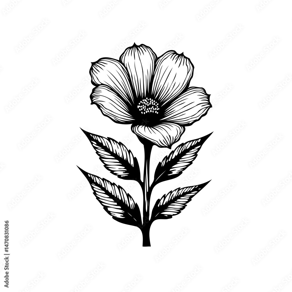 Fototapeta premium Elegant monochrome floral illustration with intricate petal and leaf details