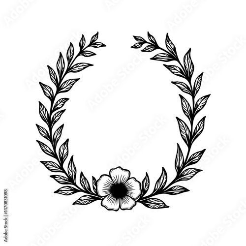 Elegant floral wreath with delicate leaves and blossoms design illustration
