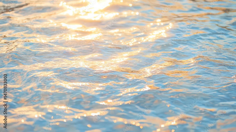 Obraz premium Golden Sunlight Reflecting on the Water Surface Creates a Shimmering Texture and Abstract Patterns with Gentle Ripples in a Beautiful Natural Scene