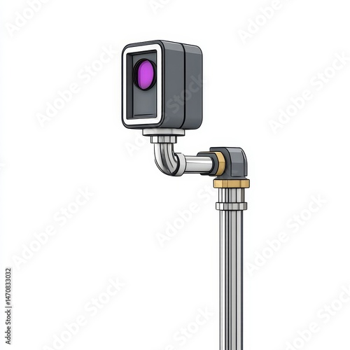 Stylized 3D Render of a Gray Security Camera with Purple Lens on