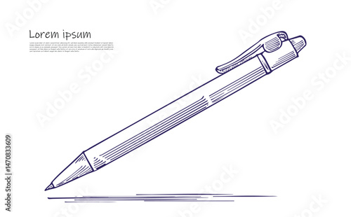 Ballpoint Pen on White Blue Ink, Fine Details, Writing Tool Concept