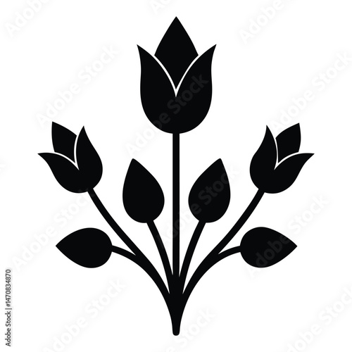 Symmetrical Tulip Arrangement Vector Silhouette
