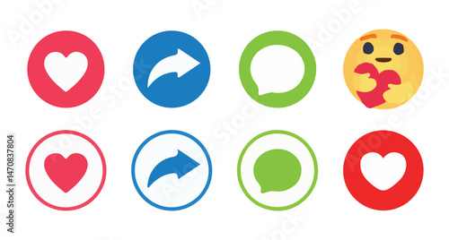 Like, Share, comment and love icon button, social media vector.love and heart icon , comment icon , repost and share icon button. vector illustration eps 10.