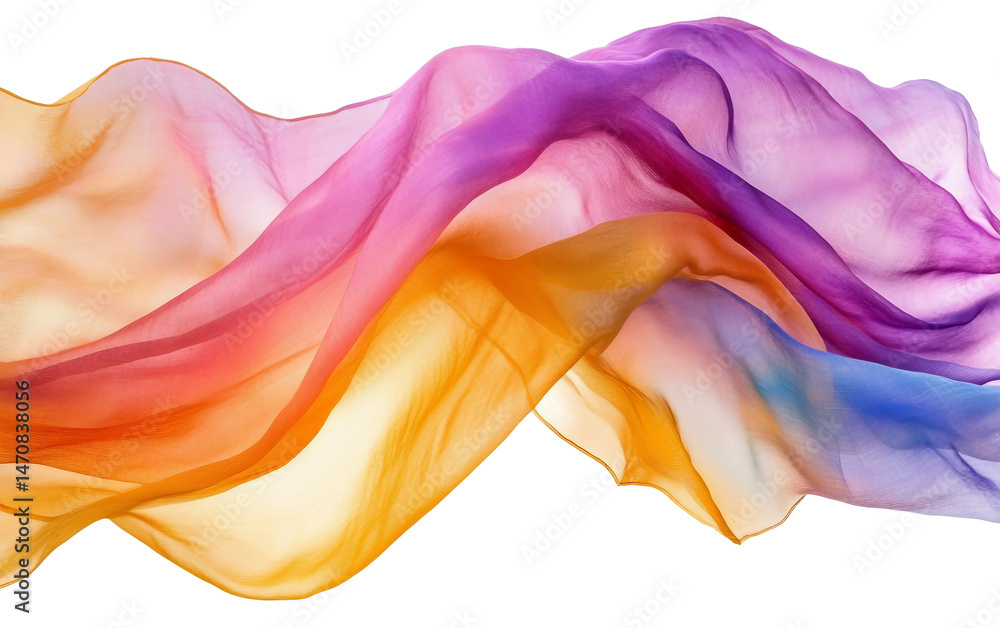 Fototapeta premium Vibrant beach sarong with a flowing fabric close-up showcasing bold colors and a relaxed, tropical style isolated on white background PNG