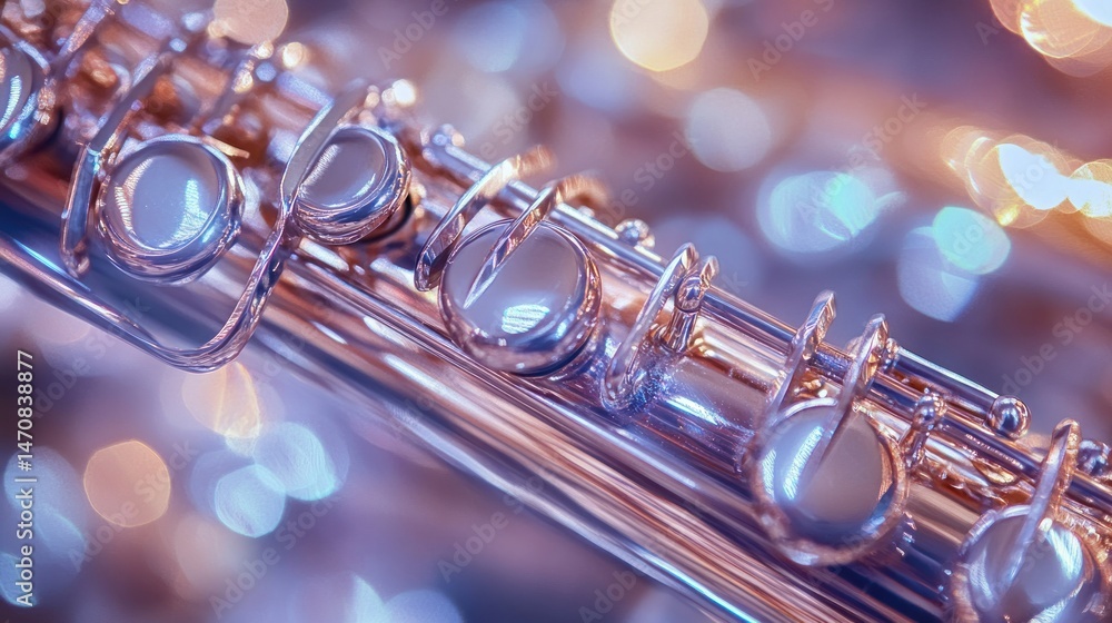 Fototapeta premium Detailed close up image of a polished musical instrument flute