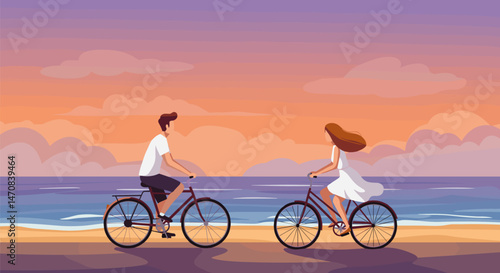 Couple bicycling in sunset