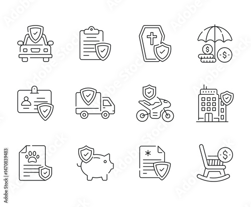 Line Icons Depict Insurance Coverage