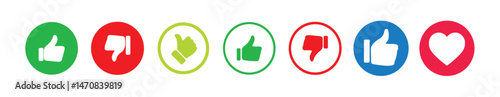 Like icon button , thumb up icon , love and heart icon , comment icon , repost and share icon button. Social media elements with different color.Social media notification icons. Vector illustration.