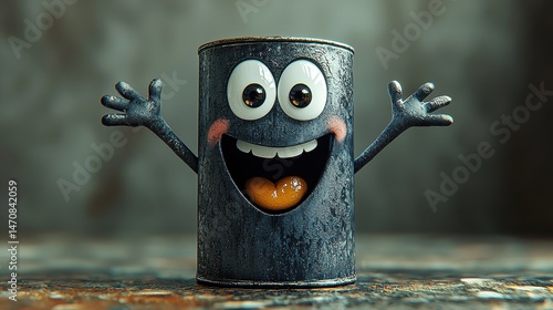 Cartoon can with expressive face