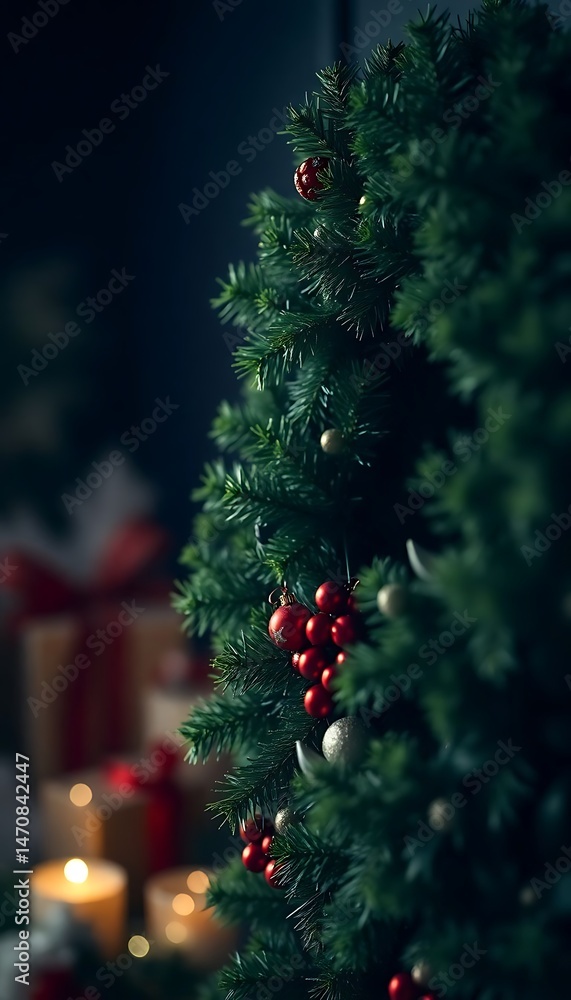 christmas tree with a lit candle in the background christmas tree with a lit candle in the background
