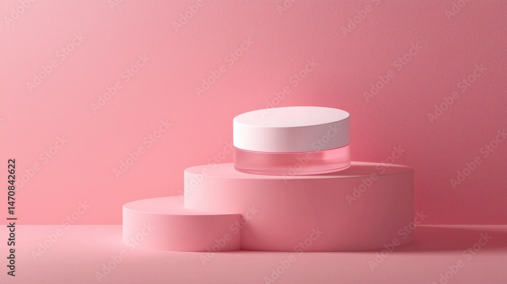 Elegant Circular Cosmetic Jar on Soft Pink Background Display Elegant Circular Cosmetic Jar on Soft Pink Background Display