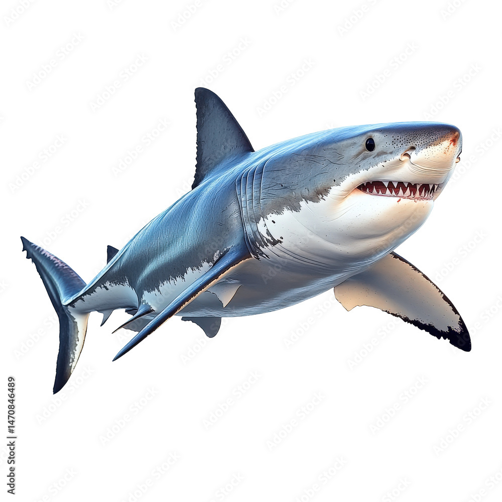 Obraz premium Majestic great white shark portrait in aquatic environment, predator of ocean