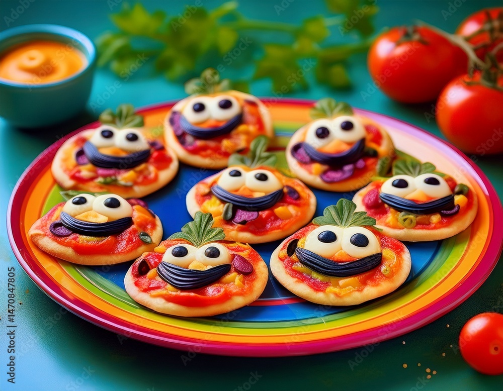 Mini-Pizza-Gesichter mit Gemüse Mini-Pizza-Gesichter mit Gemüse