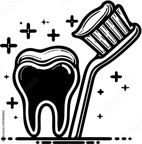 toothbrush and toothpaste with clean sparkling tooth icon