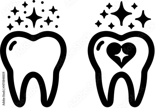 two teeth icon with sparkle and heart symbols