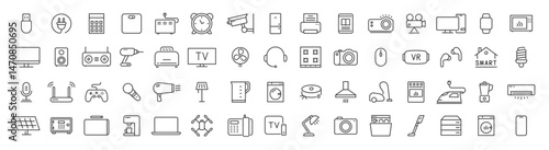Simple line art of diverse household appliances