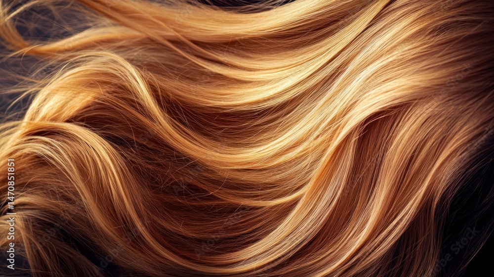 Naklejka premium Flowing strands of golden hair against a dark backdrop