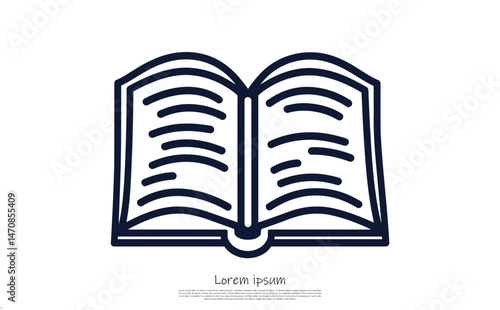 Open Book Line Art, Transparent Background, Education, Minimalist, Reading, Flat Design