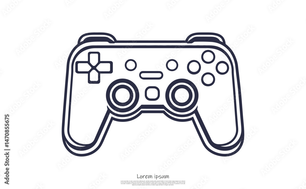 Outlined white Gamepad controller with buttons on transparent background