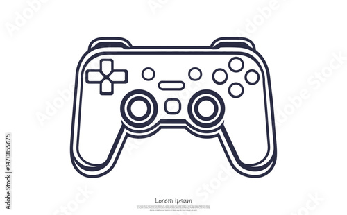 Outlined white Gamepad controller with buttons on transparent background