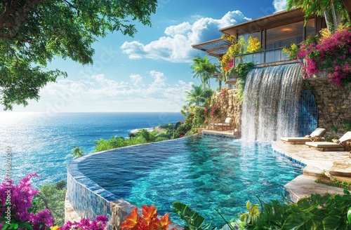 Luxury Waterfront Villa with Infinity Pool and Waterfall