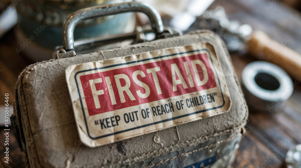 Obraz premium First aid kit essential for oil and gas industry maintenance and service safety in hazardous work environments