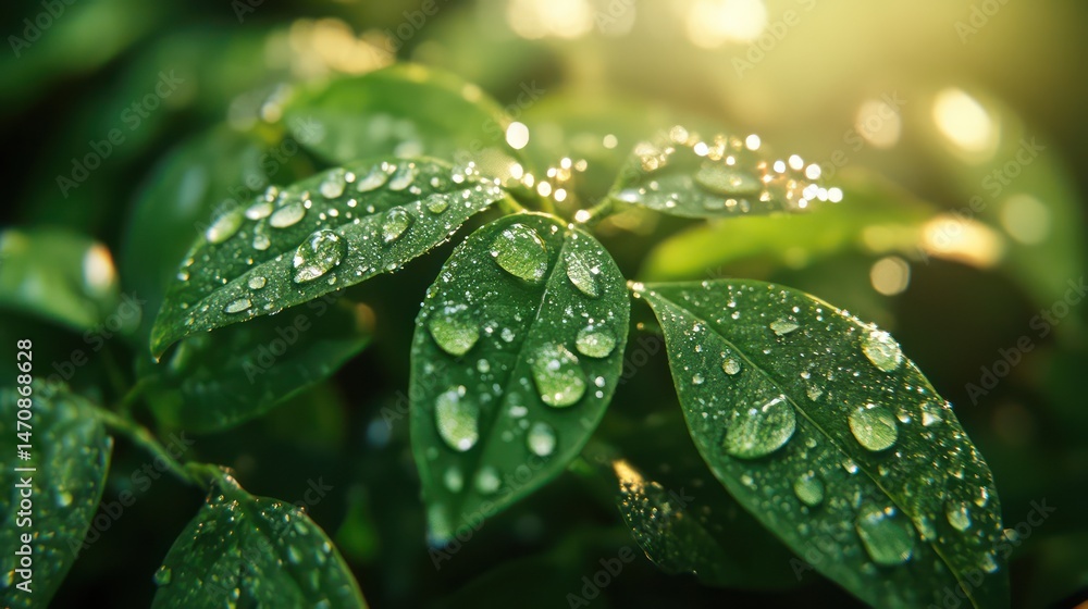Green leaves with water droplets Green leaves with water droplets