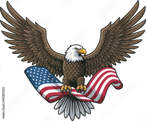 American bald eagle and american flag vector