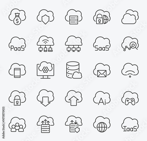 Cloud computing icons display various tech concepts