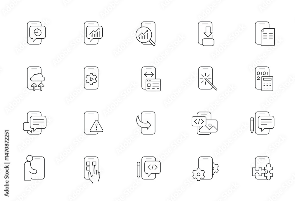 Mobile device app functionality icons collection Mobile device app functionality icons collection