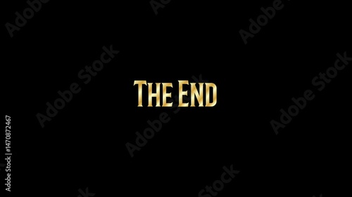 Outro animation Golden THE END text is written from right to left by a bright, sparkling, fiery light on a black background The light fades, leaving the bold text Quad HD QHD quality 5 seconds 