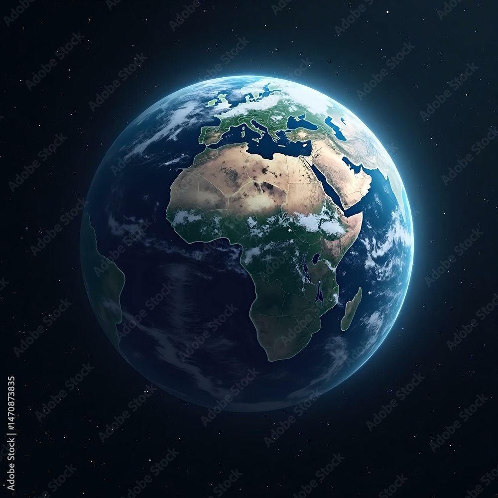 Fototapeta premium Earth from Space with Glowing Blue Light – Planet View from Orbit 
