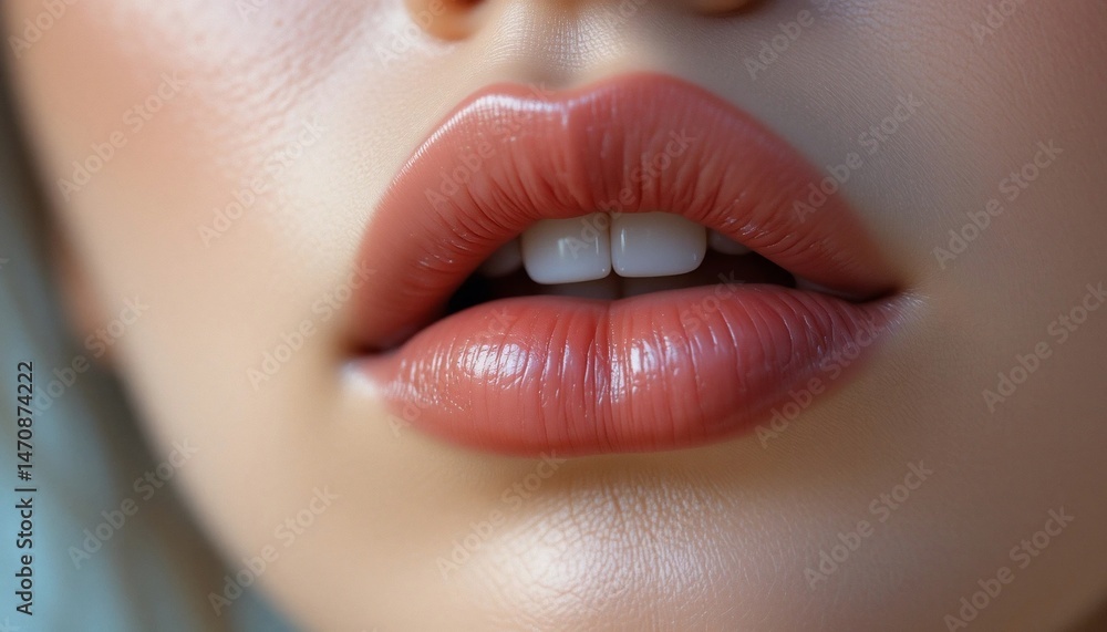 Fototapeta premium Close up of Woman s Beautiful Lips with Natural Makeup and Perfect Teeth