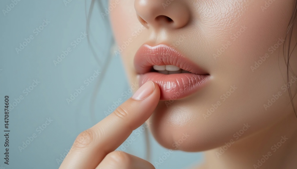 Obraz premium Close up of Woman s Soft Lips and Smooth Skin Natural Beauty Skincare Concept