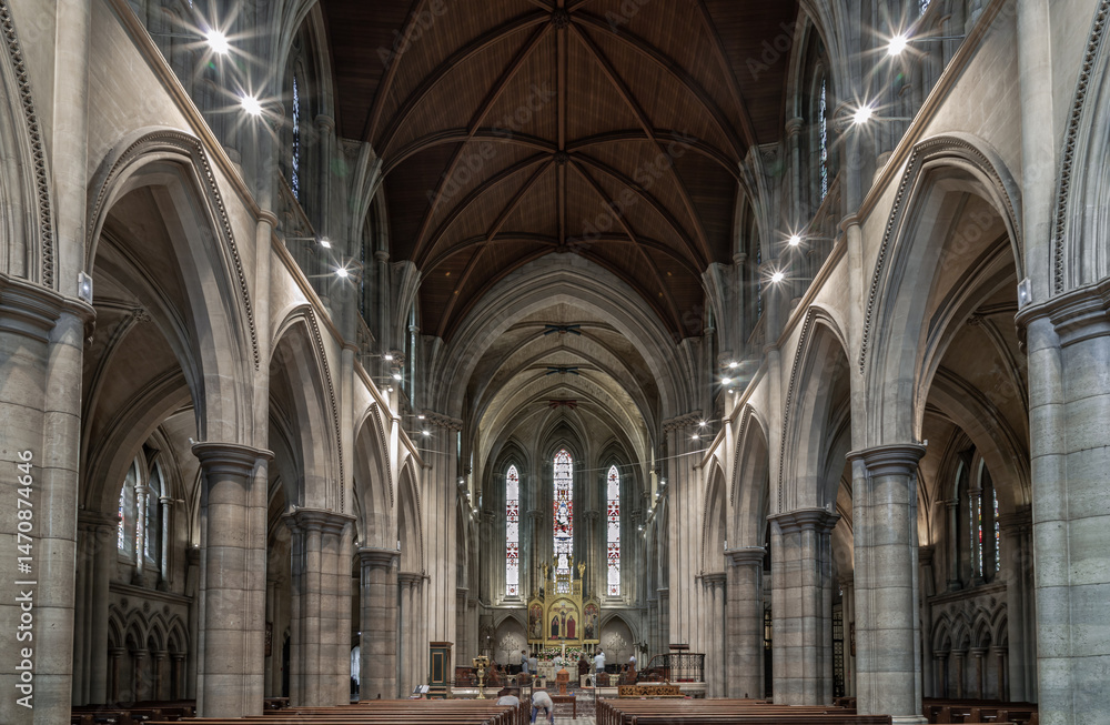 Architecture interior view is vaulted in oak and column made of marble inside The American Cathedral in Paris formally known as the Cathedral Church of the Holy Trinity, It is the gathering church. Architecture interior view is vaulted in oak and column made of marble inside The American Cathedral in Paris formally known as the Cathedral Church of the Holy Trinity, It is the gathering church.