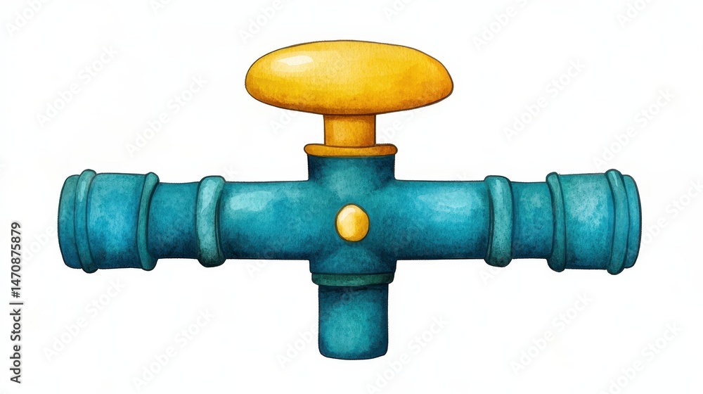 Teal and Yellow Pipe Valve Illustration Teal and Yellow Pipe Valve Illustration