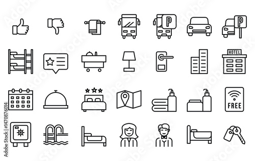 Hotel Amenities Outline Icons Collection