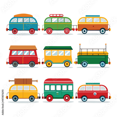 Eight Classic wagon arranged on white background