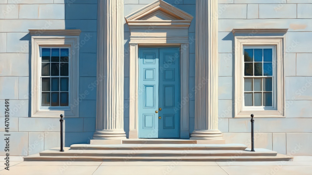 Fototapeta premium Neoclassical Building Entrance with Light Blue Door
