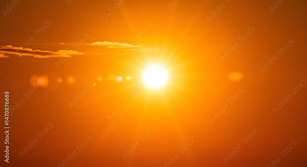 Obraz premium Fiery Sunset: A Blazing Sun Sets Over a Golden Sky