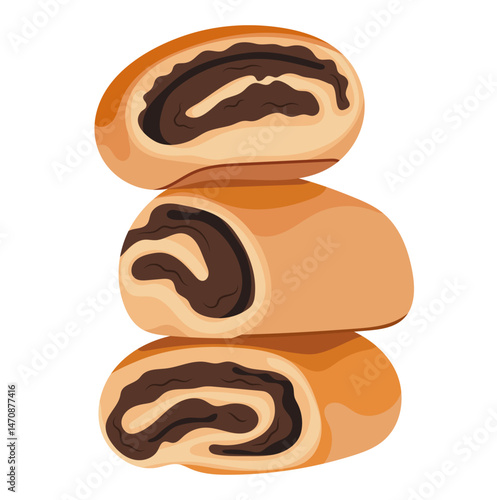 Czech Poppy Seed Strudel Stack Illustration Isolated on White Background
