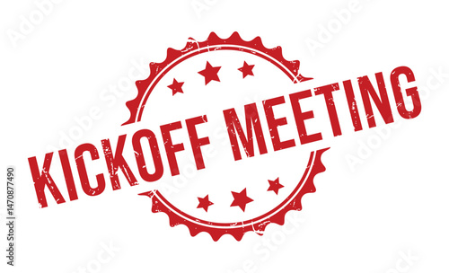 Red Kickoff Meeting Grunge Stamp with Stars Isolated on Transparent Background