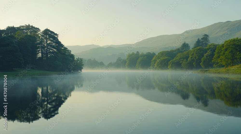 A beautiful scenic landscape with mountains and serene lake water A beautiful scenic landscape with mountains and serene lake water